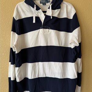 Ralph Lauren Polo Men's Black and White Striped Hoodie SZ XL
